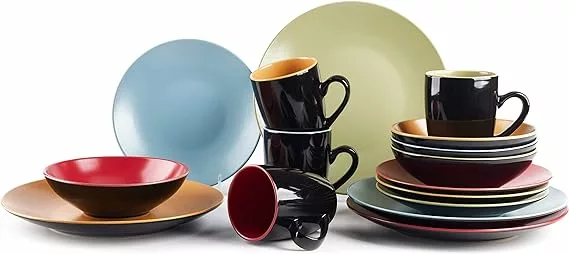Home Vss’s Stoneware Two-Tone Colors Life Dinnerware Set 