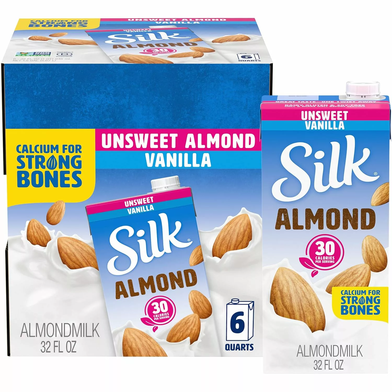 Silk Shelf-Stable Almond Milk, Unsweetened Vanilla, Dairy-Free, Vegan, Non-GMO Project Verified